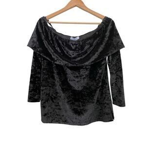 NWT Fynn & Rose Women's M Black Crushed Velvet 3/4 Sleeve Off the Shoulder Top *